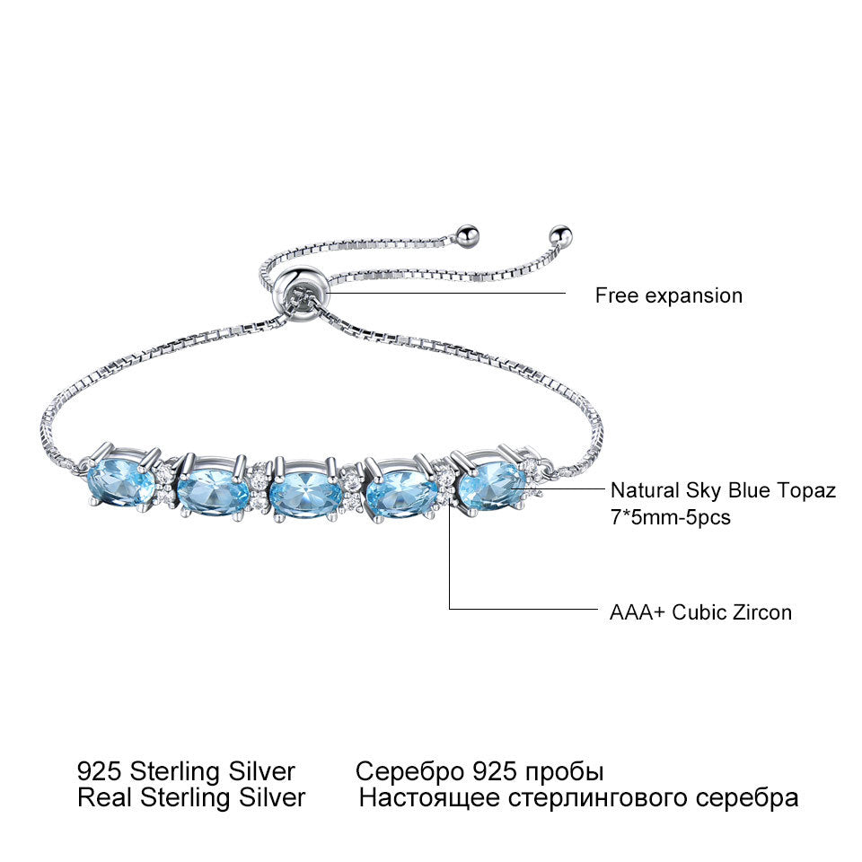 925 Sterling Silver Sky Blue Topaz Bracelet Fashion