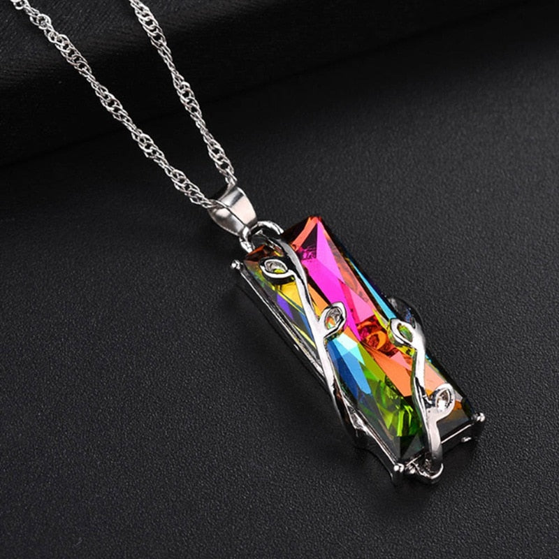 Leaf square stained glass crystal crystal necklace