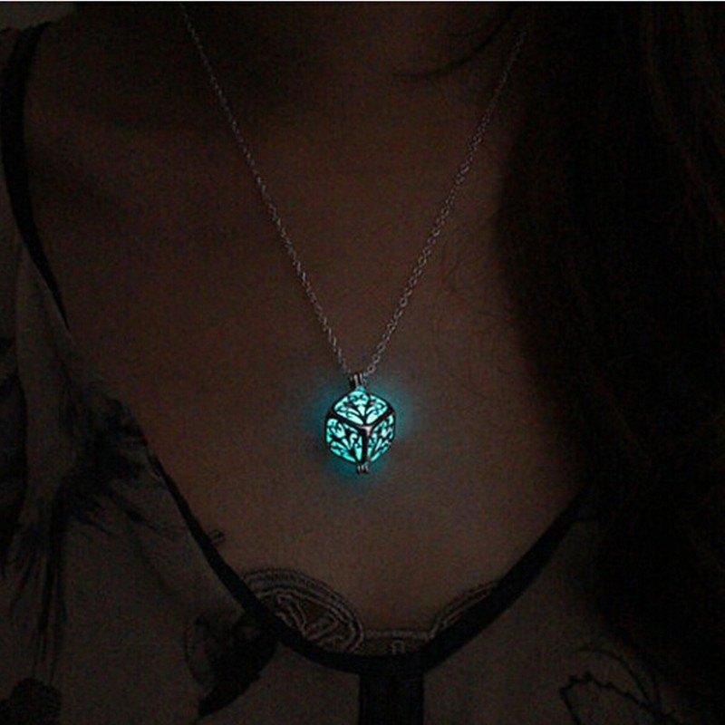 Square Life Tree Hollow Night Glowing Necklace Necklace Life Tree Pendant Necklace