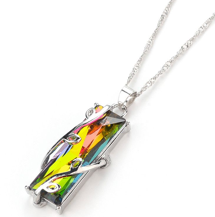 Leaf square stained glass crystal crystal necklace