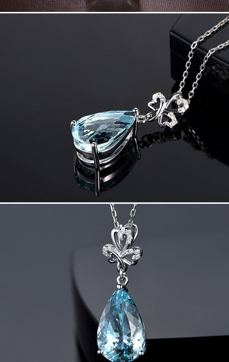 Color Sky Blue Topaz Crystal Clavicle Chain