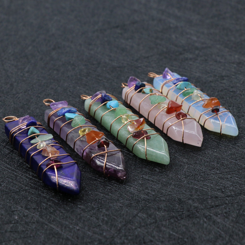 Jade Crystal Arrow Shape Seven Chakra Crystal Pendant