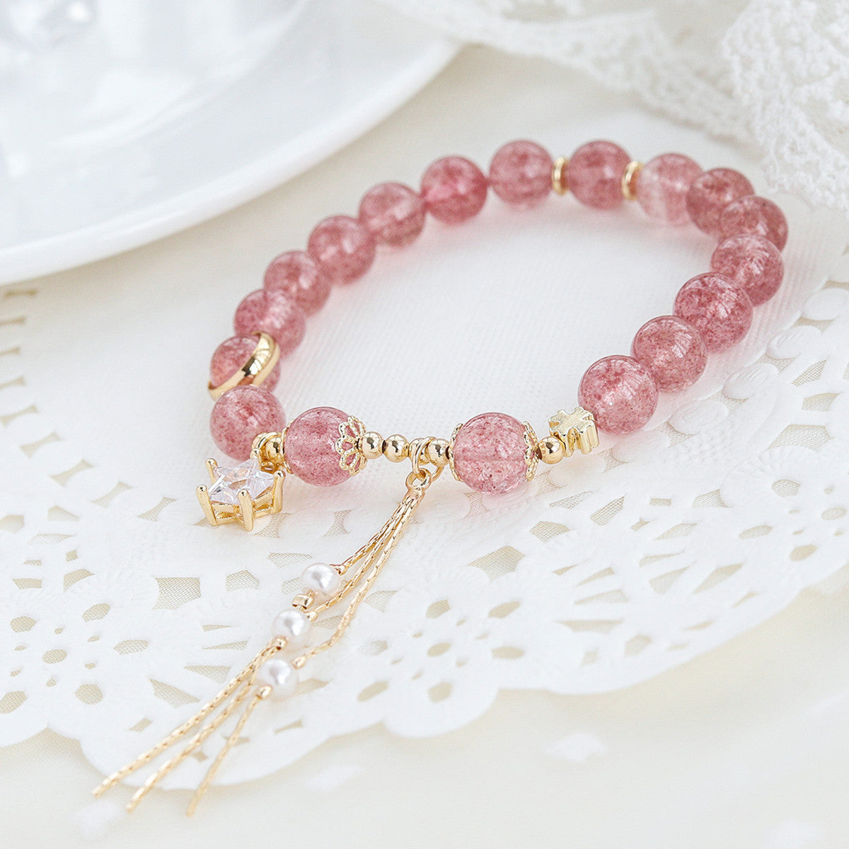 Natural Crystal Strawberry Crystal Bracelet Female Recruit Peach Pollen Crystal Lucky Transfer Beads Bracelet