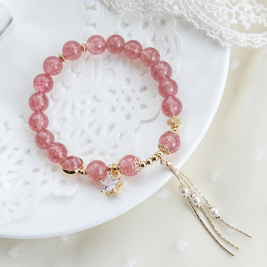 Natural Crystal Strawberry Crystal Bracelet Female Recruit Peach Pollen Crystal Lucky Transfer Beads Bracelet