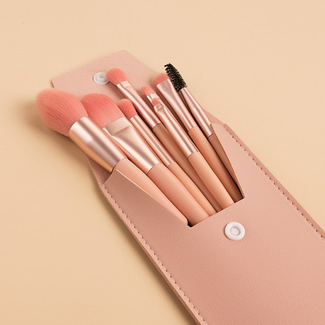 Travel Portable 8 Mini Makeup Brush Beauty Set