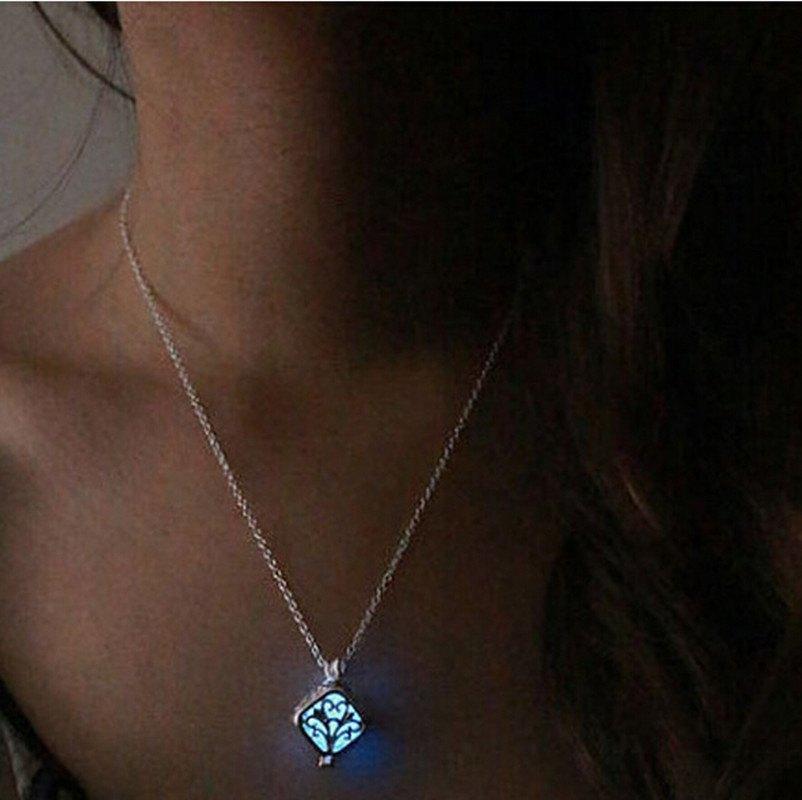 Square Life Tree Hollow Night Glowing Necklace Necklace Life Tree Pendant Necklace