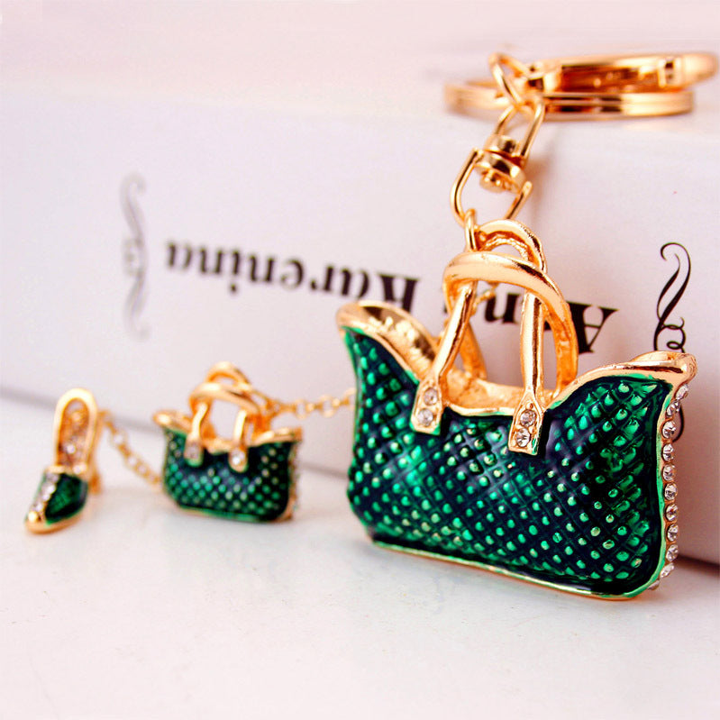 Creative Cute Ladies Bag Rhinestone Handbag Key Chain Metal Pendant