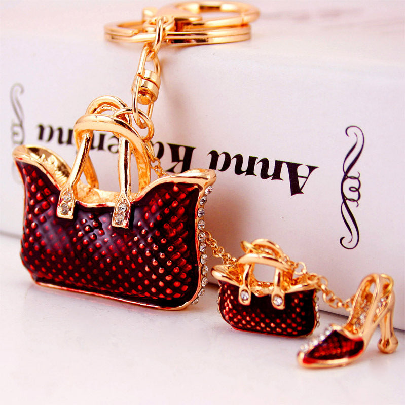 Creative Cute Ladies Bag Rhinestone Handbag Key Chain Metal Pendant