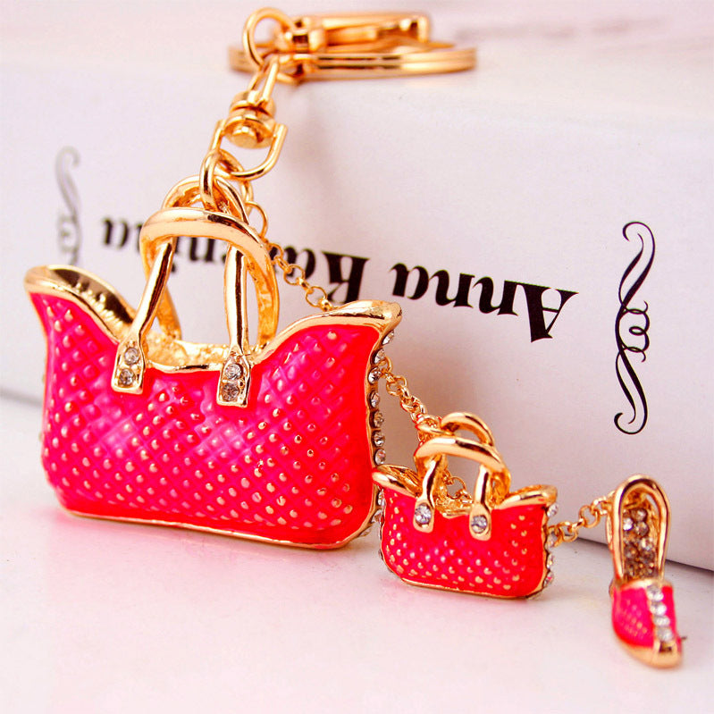 Creative Cute Ladies Bag Rhinestone Handbag Key Chain Metal Pendant