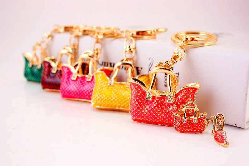 Creative Cute Ladies Bag Rhinestone Handbag Key Chain Metal Pendant