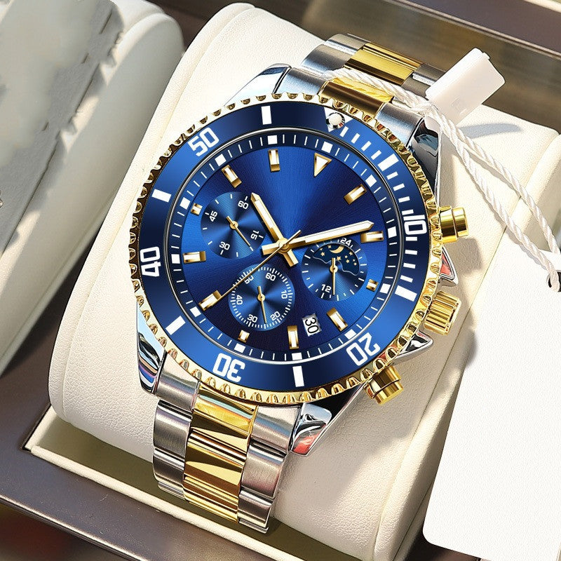 Men's Fashion Multifunctional Chronograph Three-eye Quartz Watch Waterproof Watch