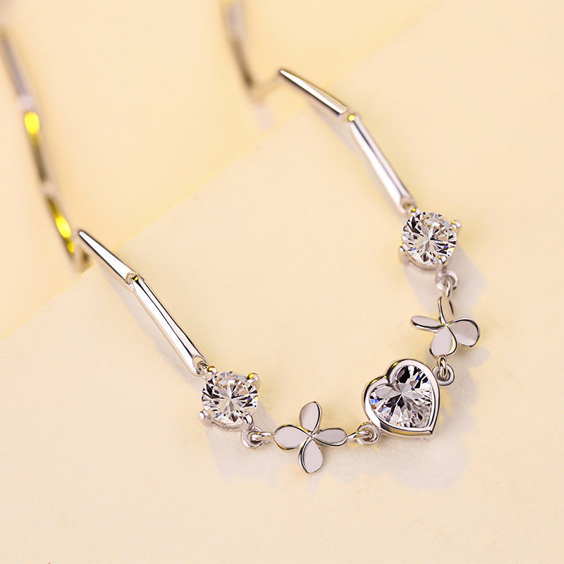 The Qixi Festival Valentine Jewelry S925 Sterling Silver Bracelet Fashion Jewelry Silver Bracelet New Heart-shaped Clover