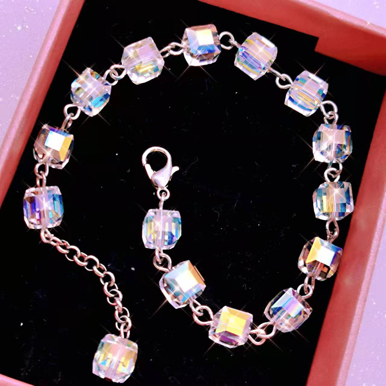 Crystal Bracelet Aurora Crystal Sugar Cube Rainbow