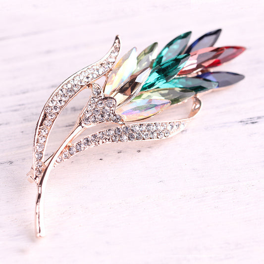 Crystal leaf brooch