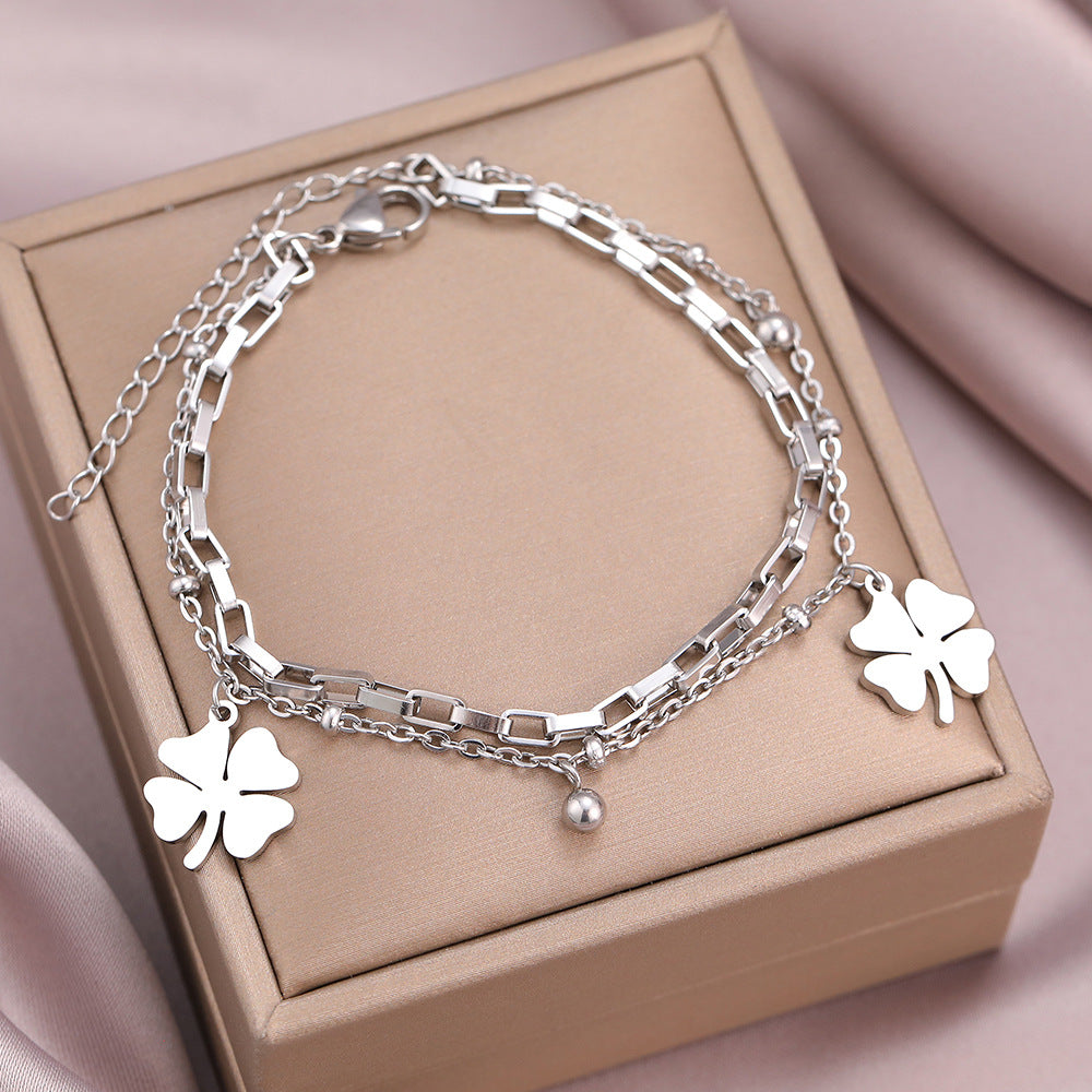 Lucky Clover Pendant Titanium Steel Bracelet