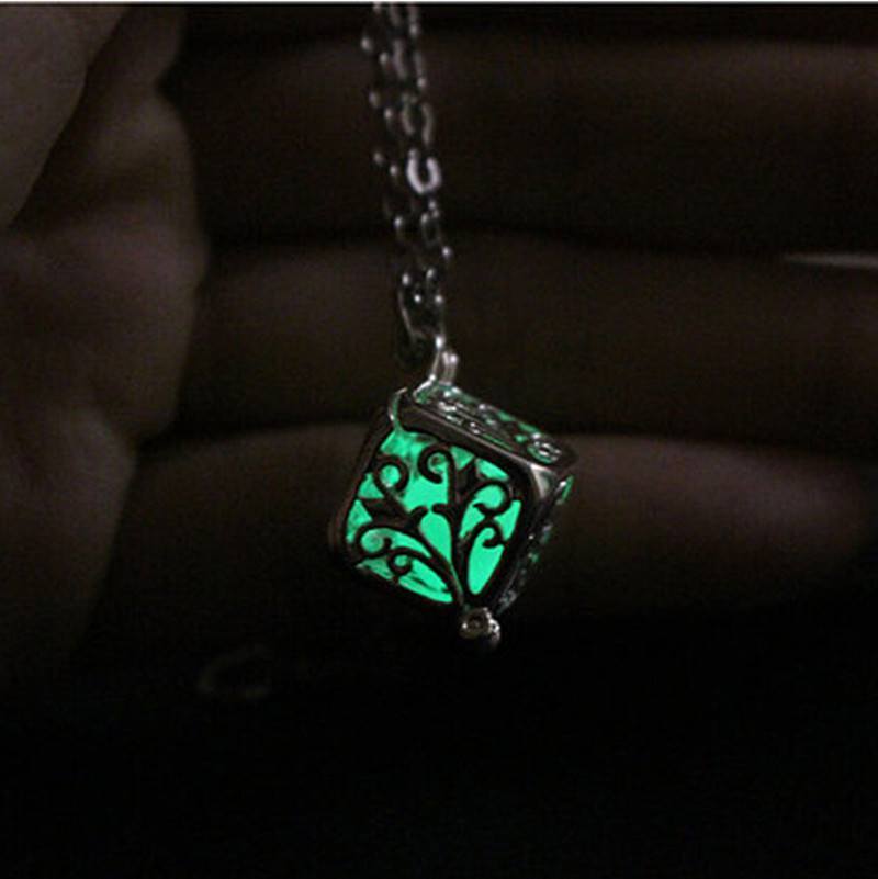 Square Life Tree Hollow Night Glowing Necklace Necklace Life Tree Pendant Necklace