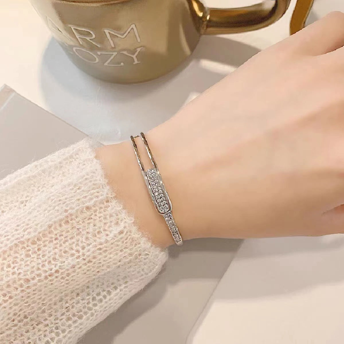 Silver S925 Sterling Silver Bracelet Full Diamond Korean Fashion