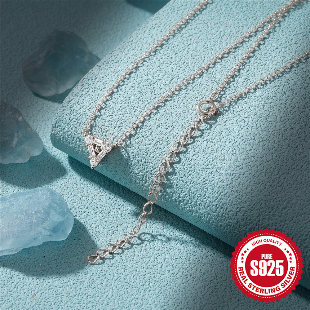 S925 Sterling Silver Personalized Triangle Diamond Short Necklace For Ladies Necklace