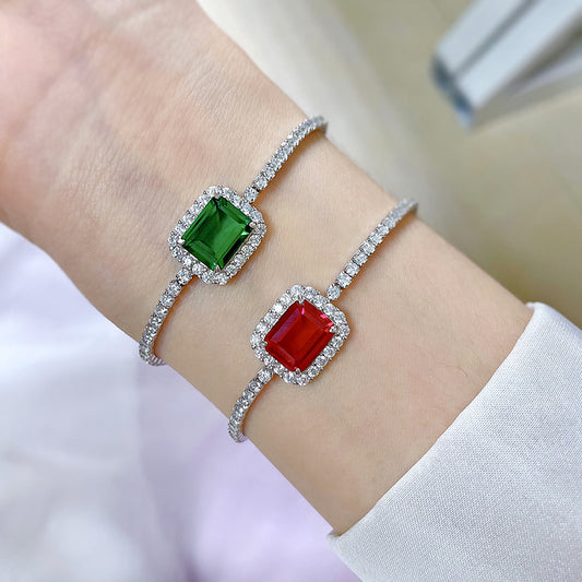 S925 Sterling Silver Synthetic 810 Emerald Bracelet