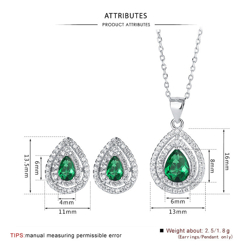 925 Sterling Silver Jewelry Necklace Set Mysterious Emerald