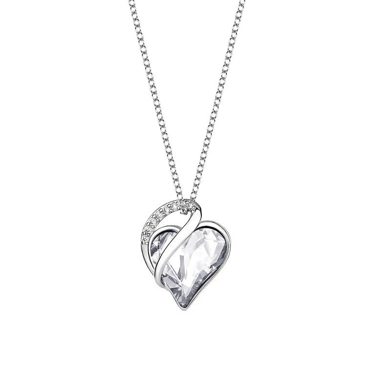 925 Sliver Heart Shaped Geometric Necklace Jewelry Women's Clavicle Chain Valentine's