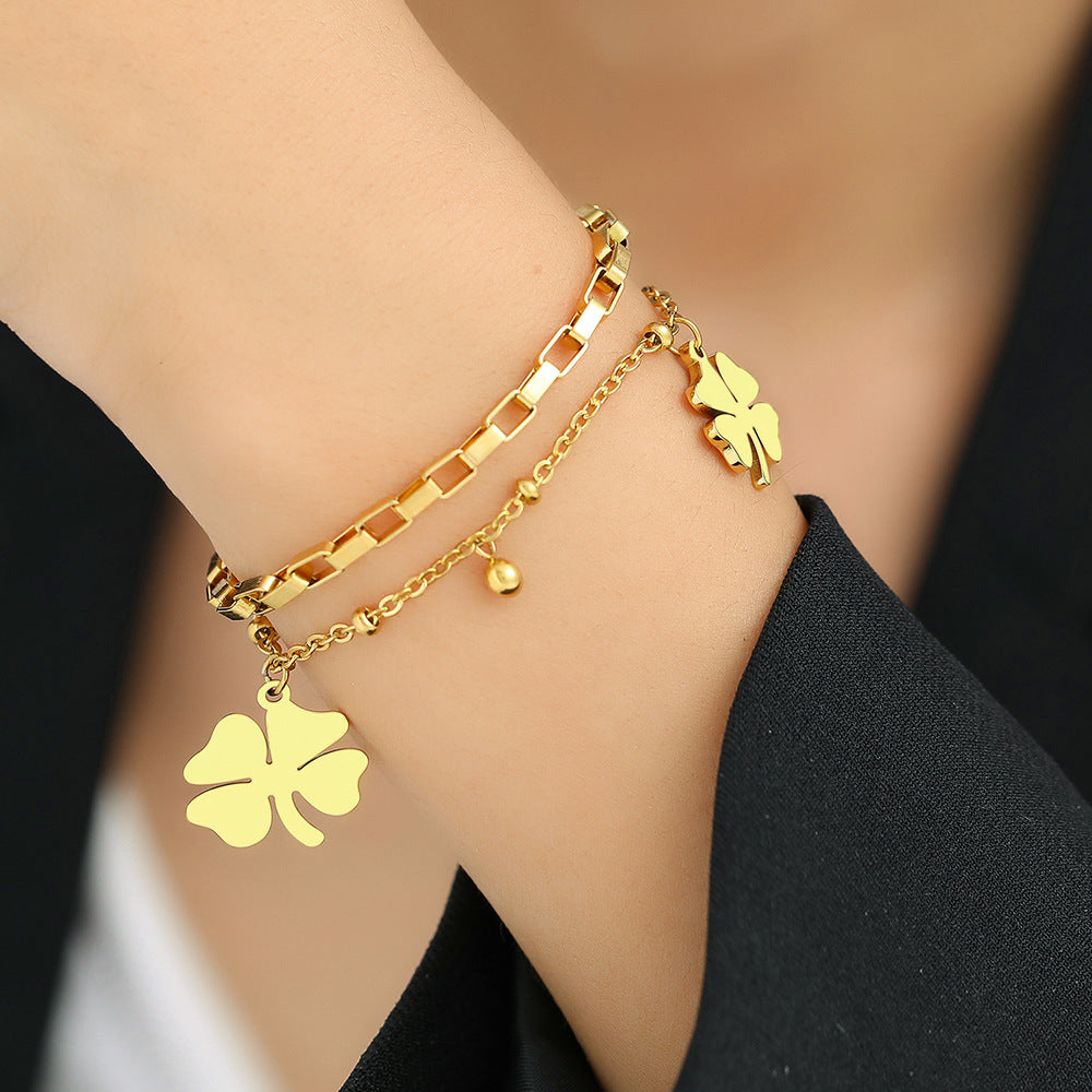 Lucky Clover Pendant Titanium Steel Bracelet