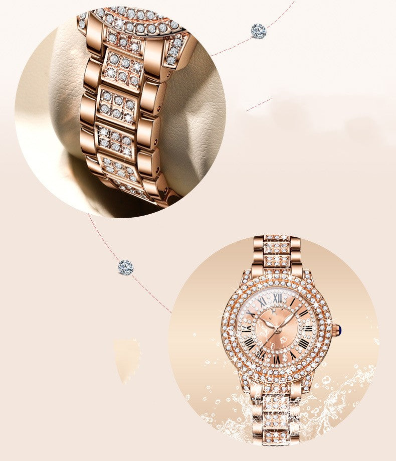 Exquisite And Elegant Sparkling Quartz Watch With Diamonds