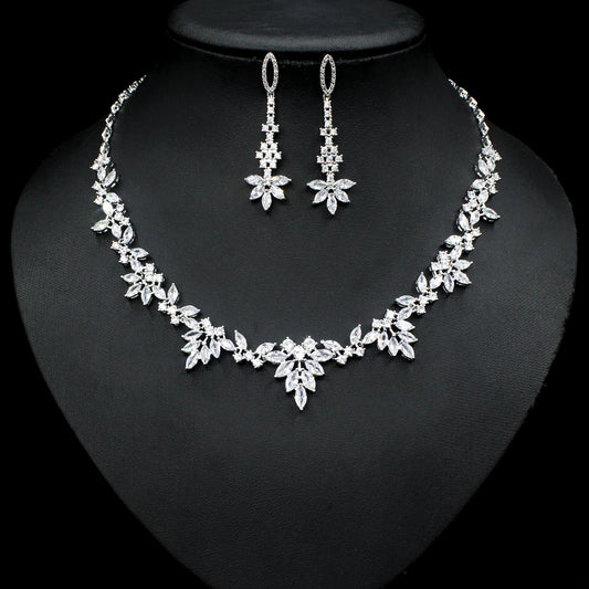 Bridal Zircon Necklace Simple Noble 925 Silver Needle Jewelry Formal Dress Jewelry