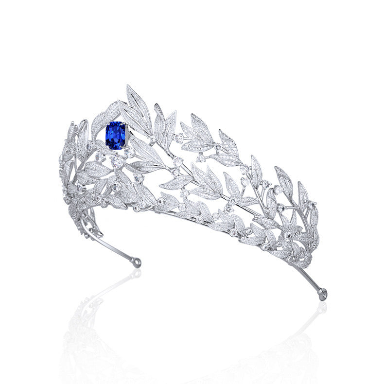 Sapphire Crown Copper Micro Inlay AAA Zircon Crown Wedding Headdress