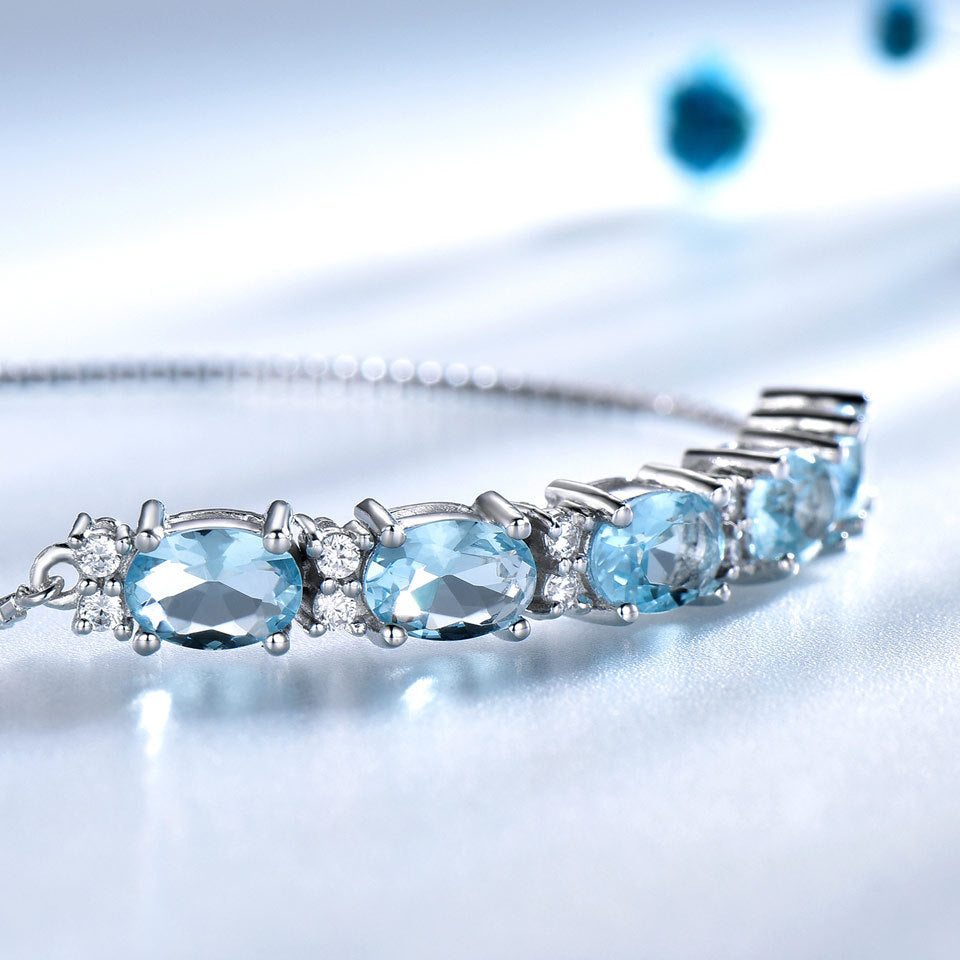 925 Sterling Silver Sky Blue Topaz Bracelet Fashion