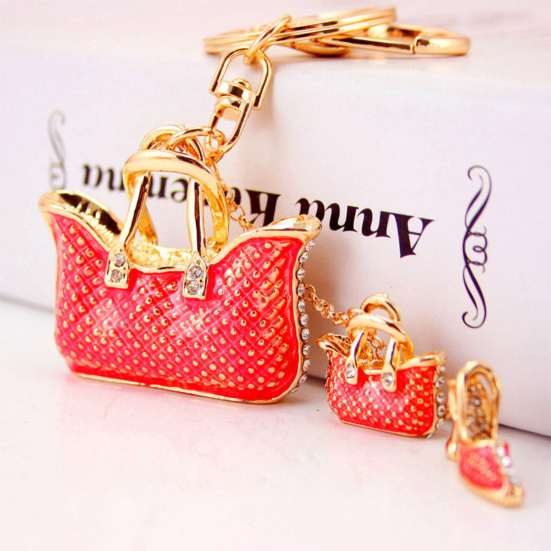 Creative Cute Ladies Bag Rhinestone Handbag Key Chain Metal Pendant