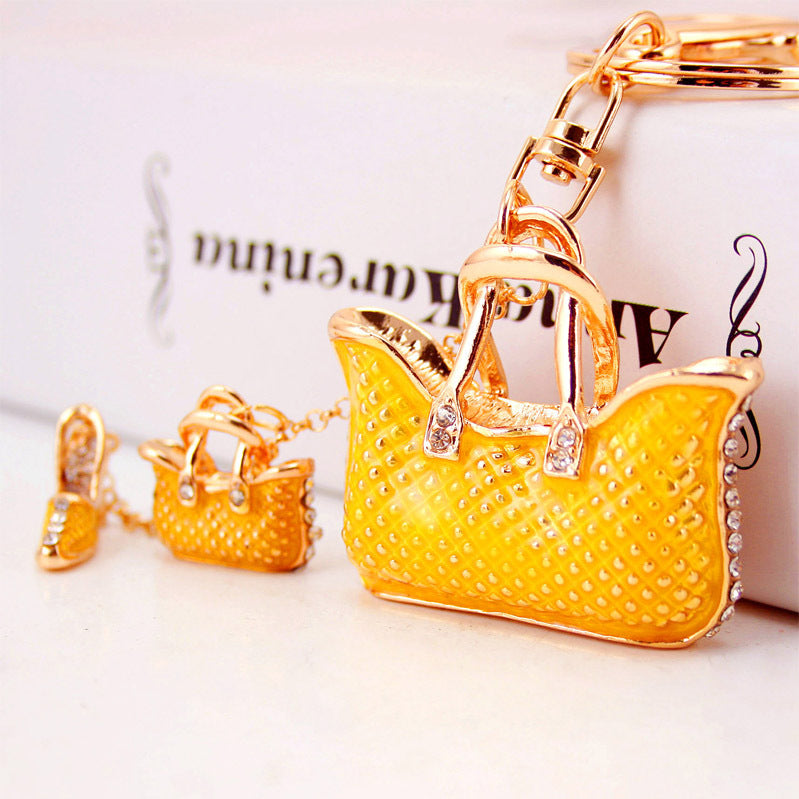 Creative Cute Ladies Bag Rhinestone Handbag Key Chain Metal Pendant