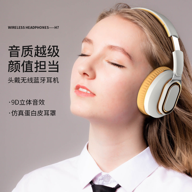 H7 Bluetooth Headset Head-mounted Wireless Cross-border New Card Folding Subwoofer Type-c Game Sports Headset